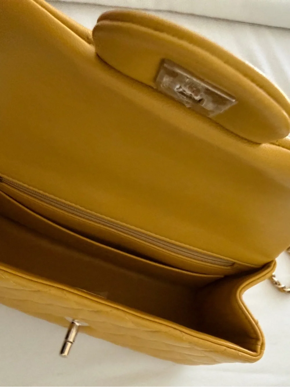 CHANEL Yellow Quilted Top-Handle Shoulder Bag with Chain Strap
